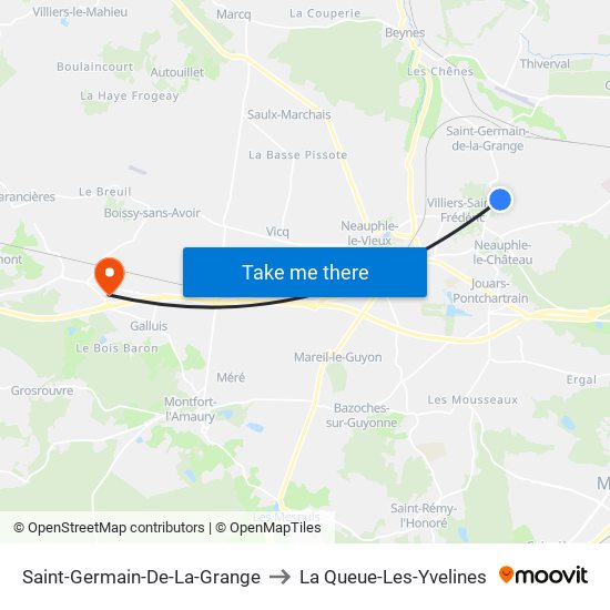 Saint-Germain-De-La-Grange to La Queue-Les-Yvelines map