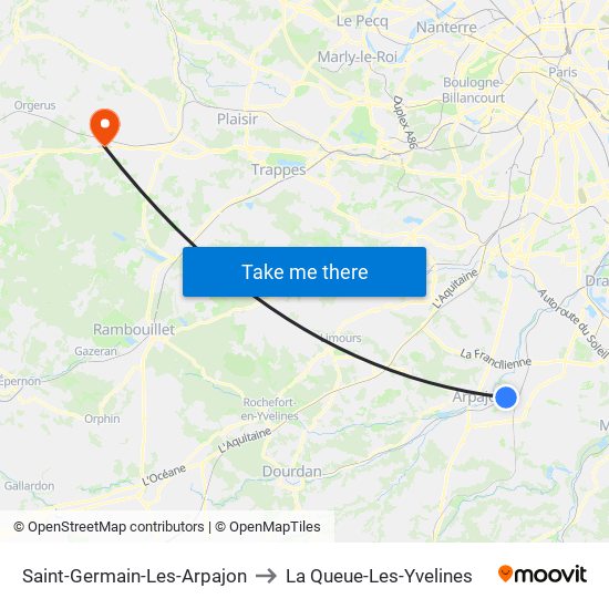 Saint-Germain-Les-Arpajon to La Queue-Les-Yvelines map