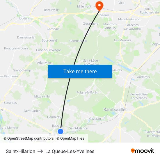 Saint-Hilarion to La Queue-Les-Yvelines map