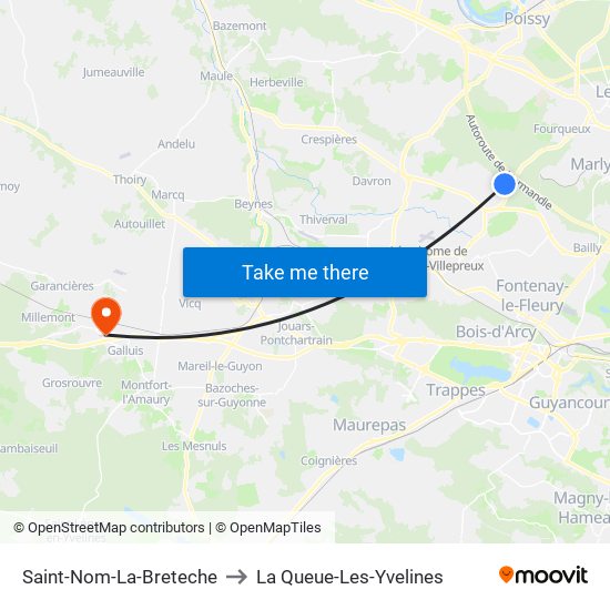Saint-Nom-La-Breteche to La Queue-Les-Yvelines map