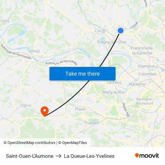 Saint-Ouen-L'Aumone to La Queue-Les-Yvelines map
