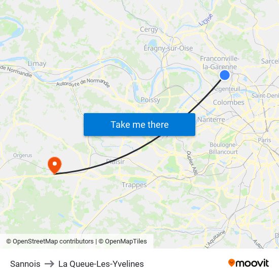 Sannois to La Queue-Les-Yvelines map