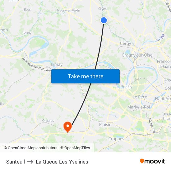Santeuil to La Queue-Les-Yvelines map