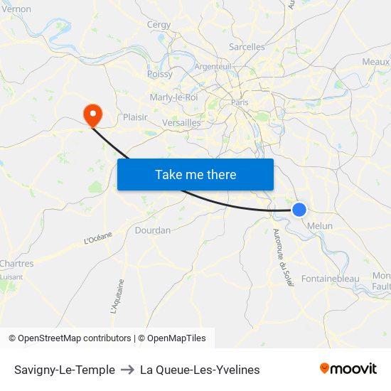 Savigny-Le-Temple to La Queue-Les-Yvelines map