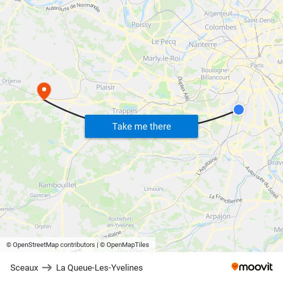 Sceaux to La Queue-Les-Yvelines map