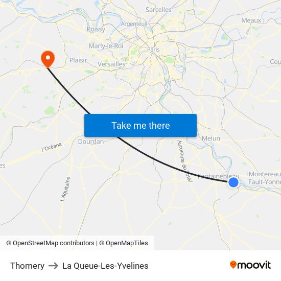 Thomery to La Queue-Les-Yvelines map
