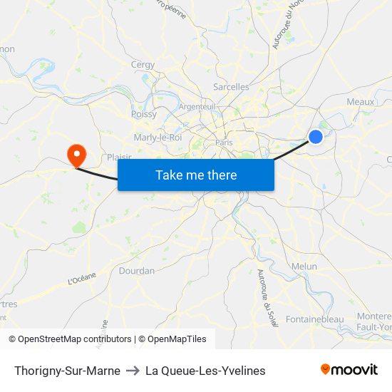 Thorigny-Sur-Marne to La Queue-Les-Yvelines map