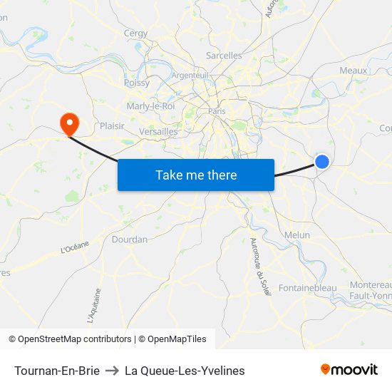Tournan-En-Brie to La Queue-Les-Yvelines map