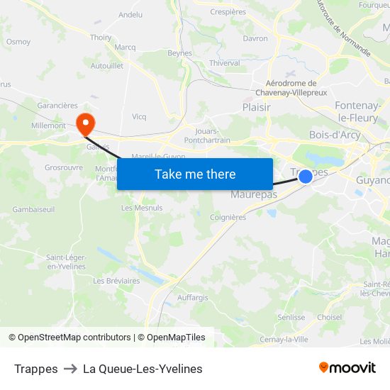 Trappes to La Queue-Les-Yvelines map