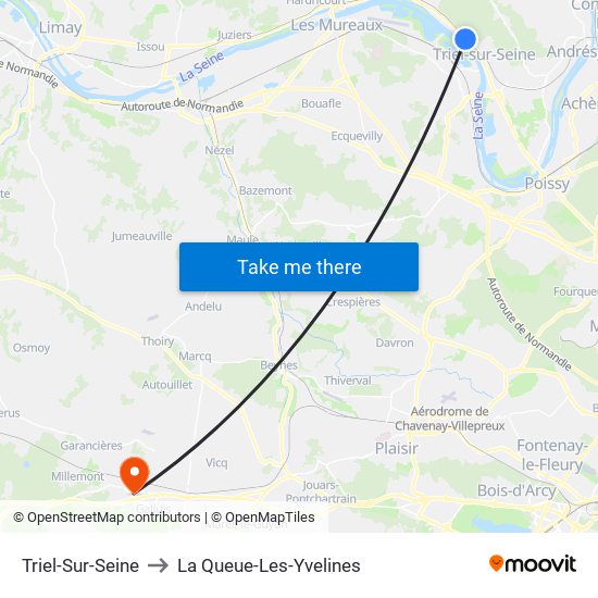 Triel-Sur-Seine to La Queue-Les-Yvelines map