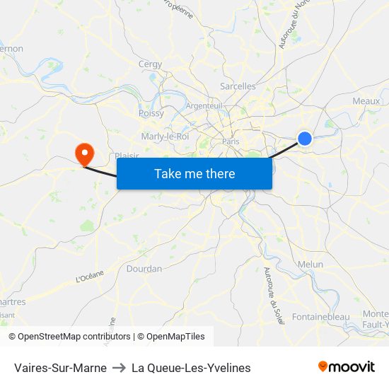 Vaires-Sur-Marne to La Queue-Les-Yvelines map