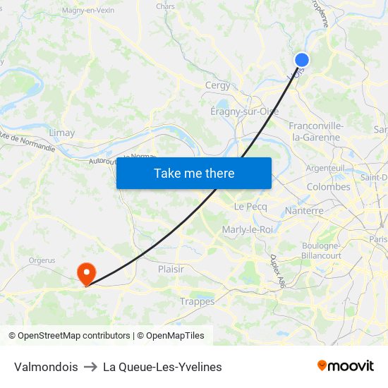 Valmondois to La Queue-Les-Yvelines map