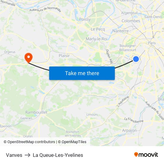 Vanves to La Queue-Les-Yvelines map