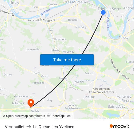 Vernouillet to La Queue-Les-Yvelines map