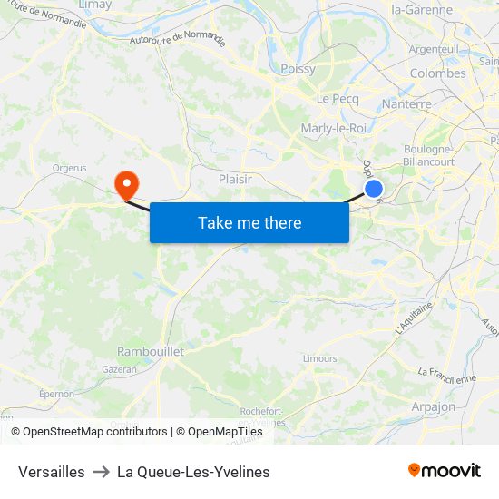 Versailles to La Queue-Les-Yvelines map