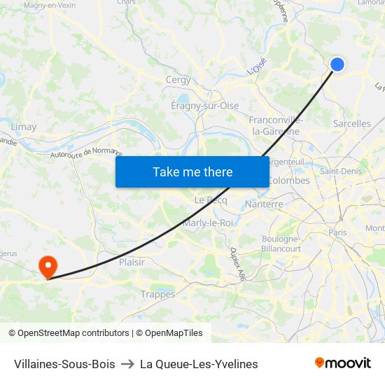 Villaines-Sous-Bois to La Queue-Les-Yvelines map