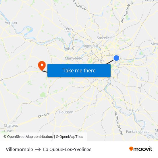 Villemomble to La Queue-Les-Yvelines map