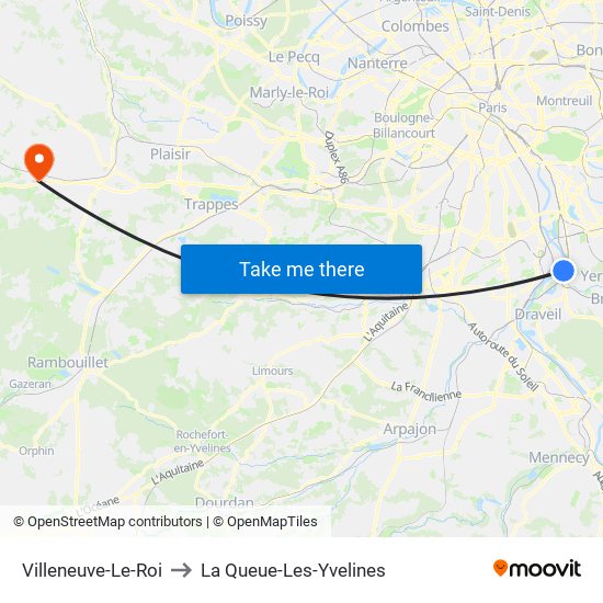 Villeneuve-Le-Roi to La Queue-Les-Yvelines map