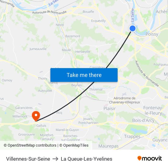 Villennes-Sur-Seine to La Queue-Les-Yvelines map