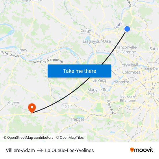 Villiers-Adam to La Queue-Les-Yvelines map