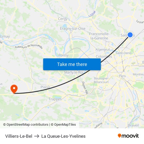 Villiers-Le-Bel to La Queue-Les-Yvelines map