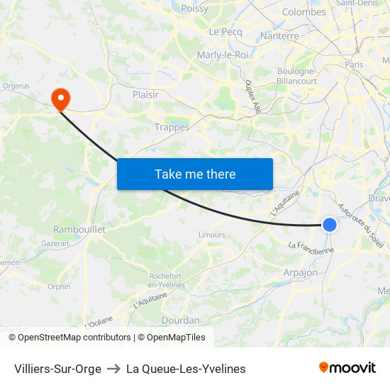 Villiers-Sur-Orge to La Queue-Les-Yvelines map