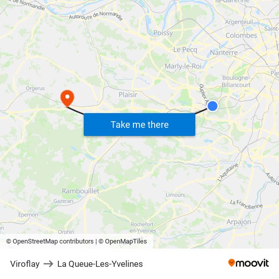 Viroflay to La Queue-Les-Yvelines map