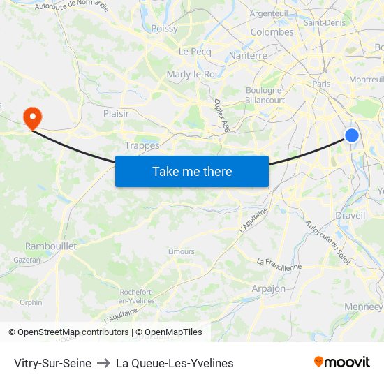 Vitry-Sur-Seine to La Queue-Les-Yvelines map