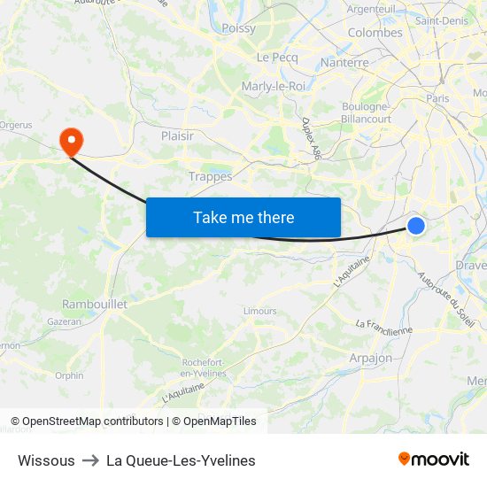 Wissous to La Queue-Les-Yvelines map