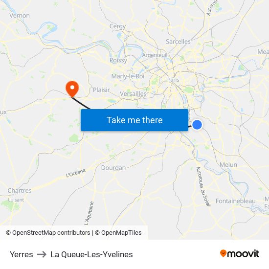 Yerres to La Queue-Les-Yvelines map