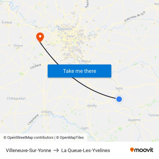 Villeneuve-Sur-Yonne to La Queue-Les-Yvelines map