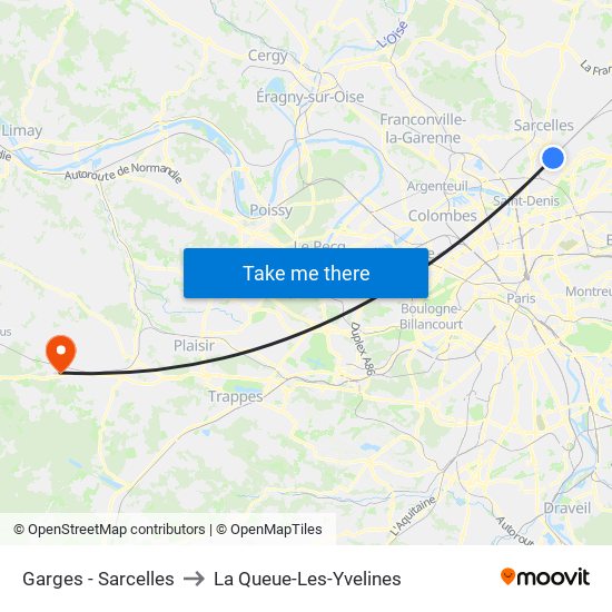 Garges - Sarcelles to La Queue-Les-Yvelines map
