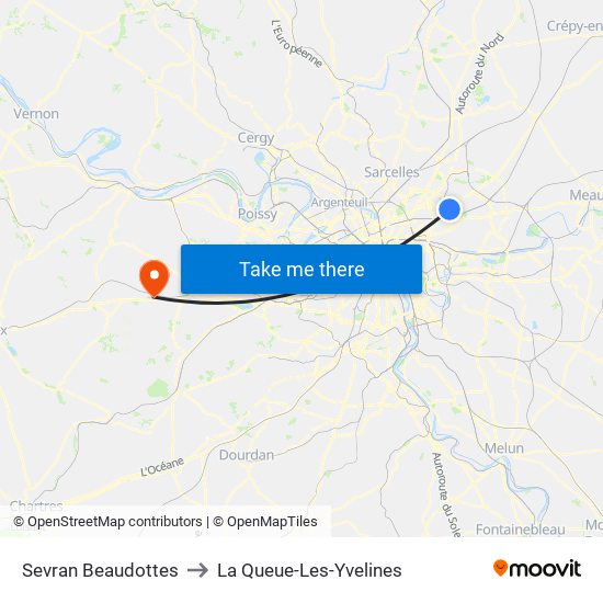 Sevran Beaudottes to La Queue-Les-Yvelines map