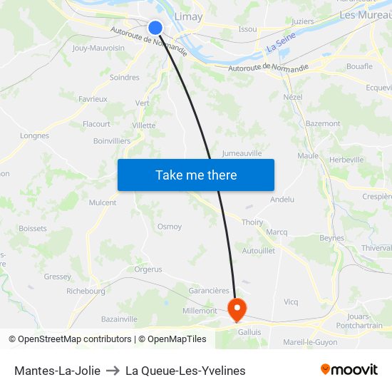 Mantes-La-Jolie to La Queue-Les-Yvelines map