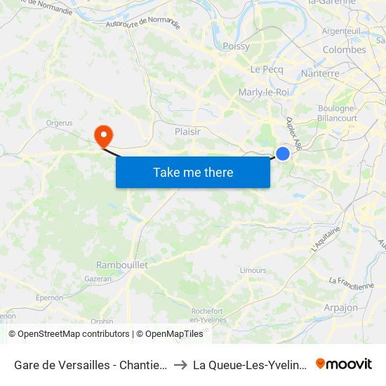 Gare de Versailles - Chantiers to La Queue-Les-Yvelines map