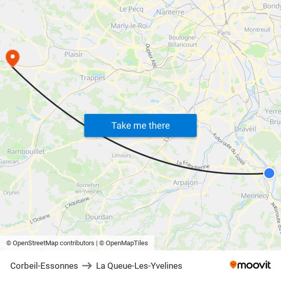 Corbeil-Essonnes to La Queue-Les-Yvelines map
