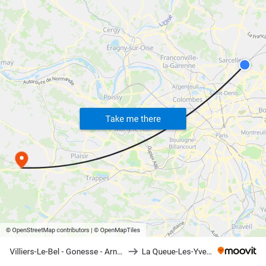 Villiers-Le-Bel - Gonesse - Arnouville to La Queue-Les-Yvelines map