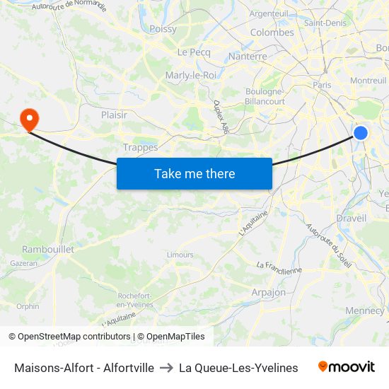 Maisons-Alfort - Alfortville to La Queue-Les-Yvelines map