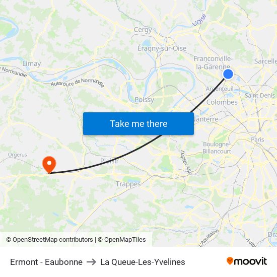Ermont - Eaubonne to La Queue-Les-Yvelines map