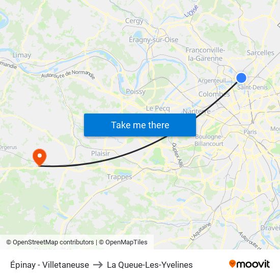 Épinay - Villetaneuse to La Queue-Les-Yvelines map