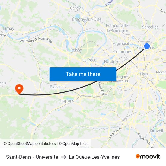Saint-Denis - Université to La Queue-Les-Yvelines map