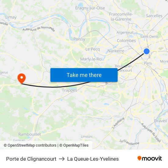 Porte de Clignancourt to La Queue-Les-Yvelines map