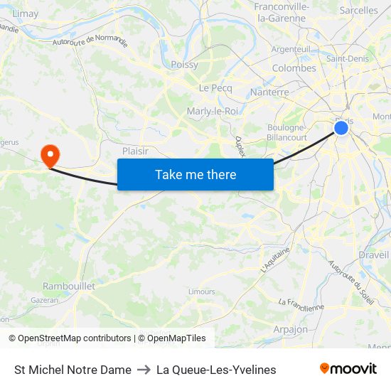 St Michel Notre Dame to La Queue-Les-Yvelines map
