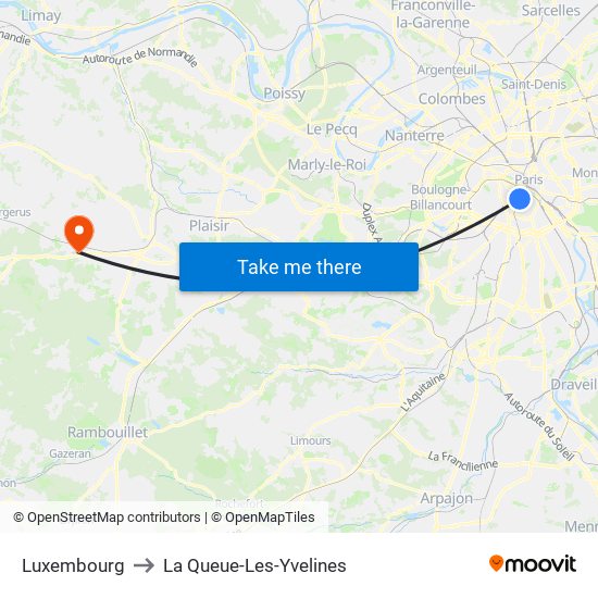 Luxembourg to La Queue-Les-Yvelines map
