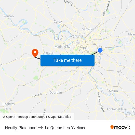 Neuilly-Plaisance to La Queue-Les-Yvelines map