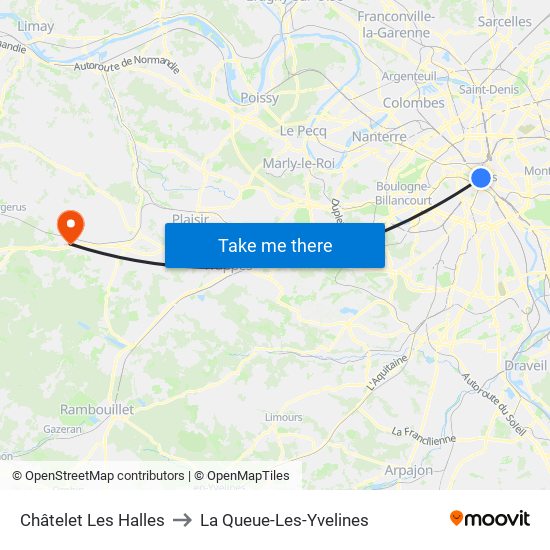 Châtelet Les Halles to La Queue-Les-Yvelines map