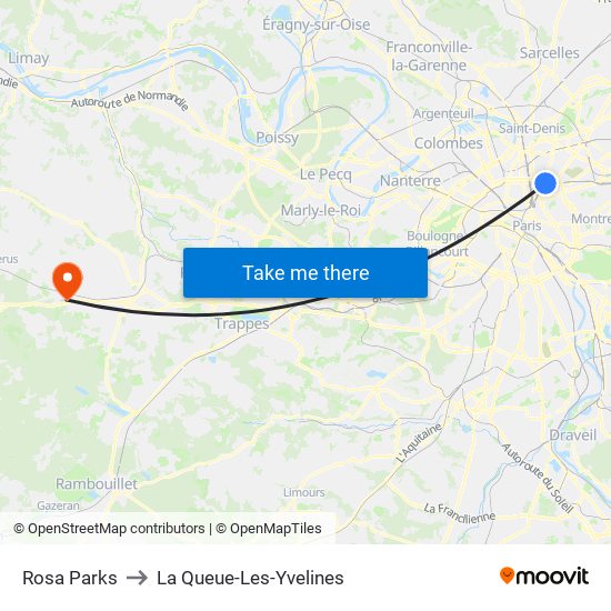 Rosa Parks to La Queue-Les-Yvelines map