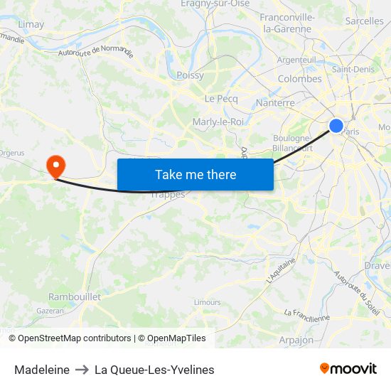 Madeleine to La Queue-Les-Yvelines map