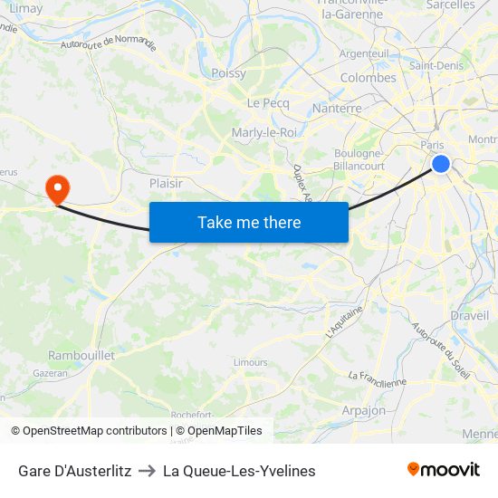 Gare D'Austerlitz to La Queue-Les-Yvelines map