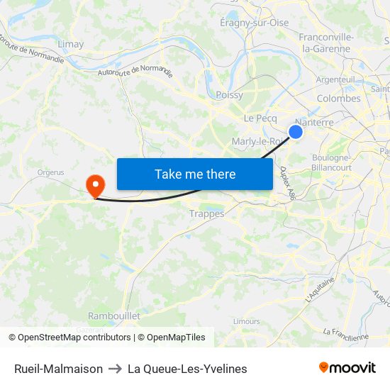 Rueil-Malmaison to La Queue-Les-Yvelines map